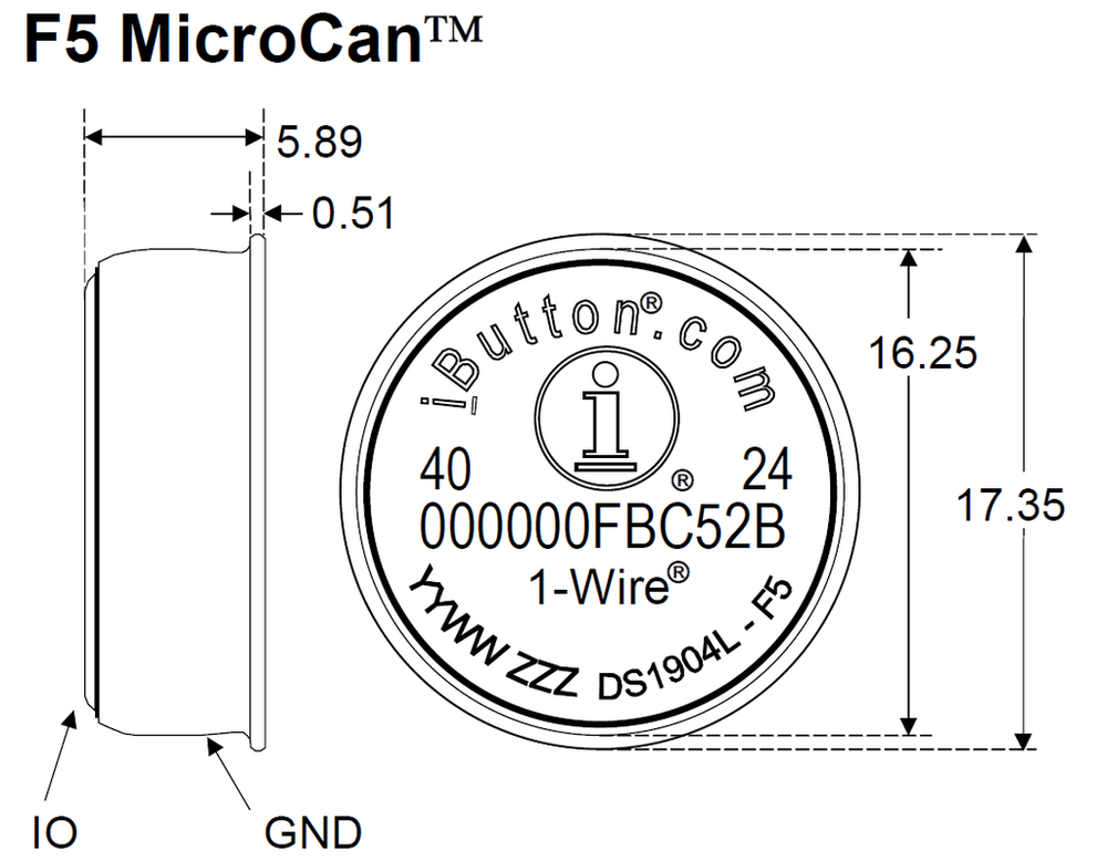 DS1922T-F5# Thermochron iButton [0°C to +125°C] - 8K Memory